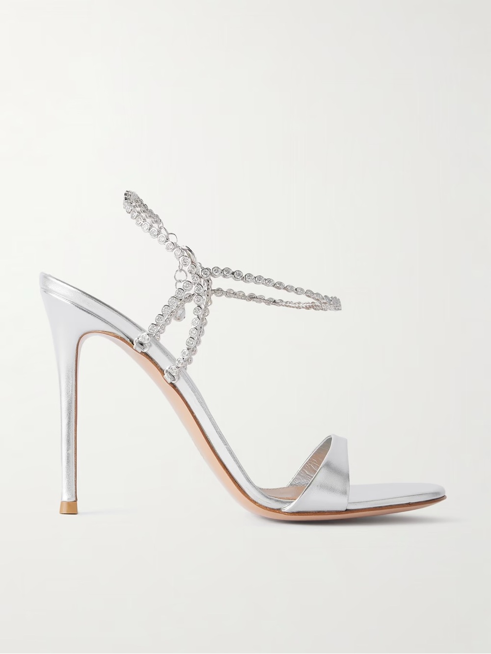 Gianvito Rossi Crystal-embellished metallic silver leather sandal Heel